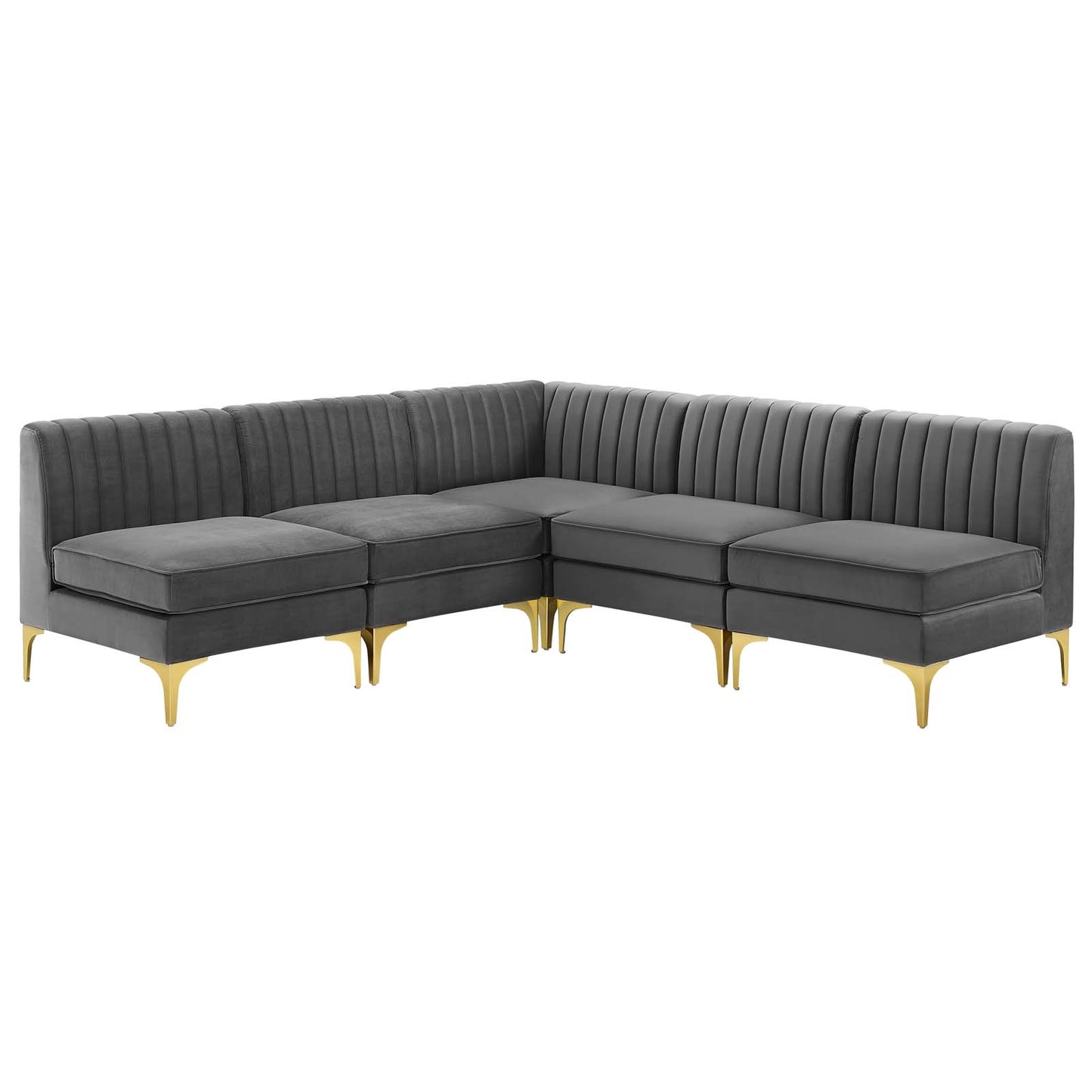 Triumph Channel Tufted Performance Velvet 5-Piece Sectional Sofa, Velvet, Grey Gray, 19812