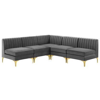 Triumph Channel Tufted Performance Velvet 5-Piece Sectional Sofa, Velvet, Grey Gray, 19812
