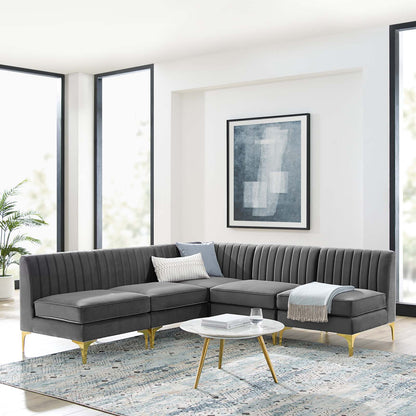 Triumph Channel Tufted Performance Velvet 5-Piece Sectional Sofa, Velvet, Grey Gray, 19812