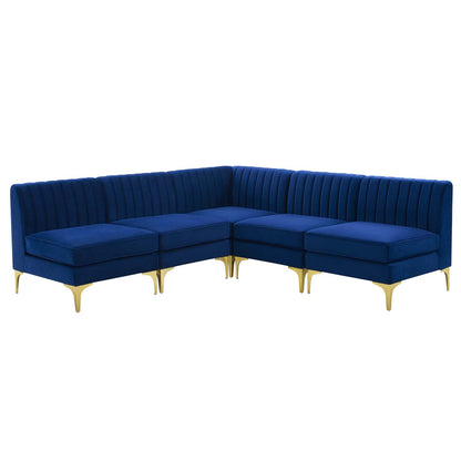 Triumph Channel Tufted Performance Velvet 5-Piece Sectional Sofa, Velvet, Blue Navy, 19813