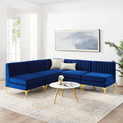 Triumph Channel Tufted Performance Velvet 5-Piece Sectional Sofa, Velvet, Blue Navy, 19813