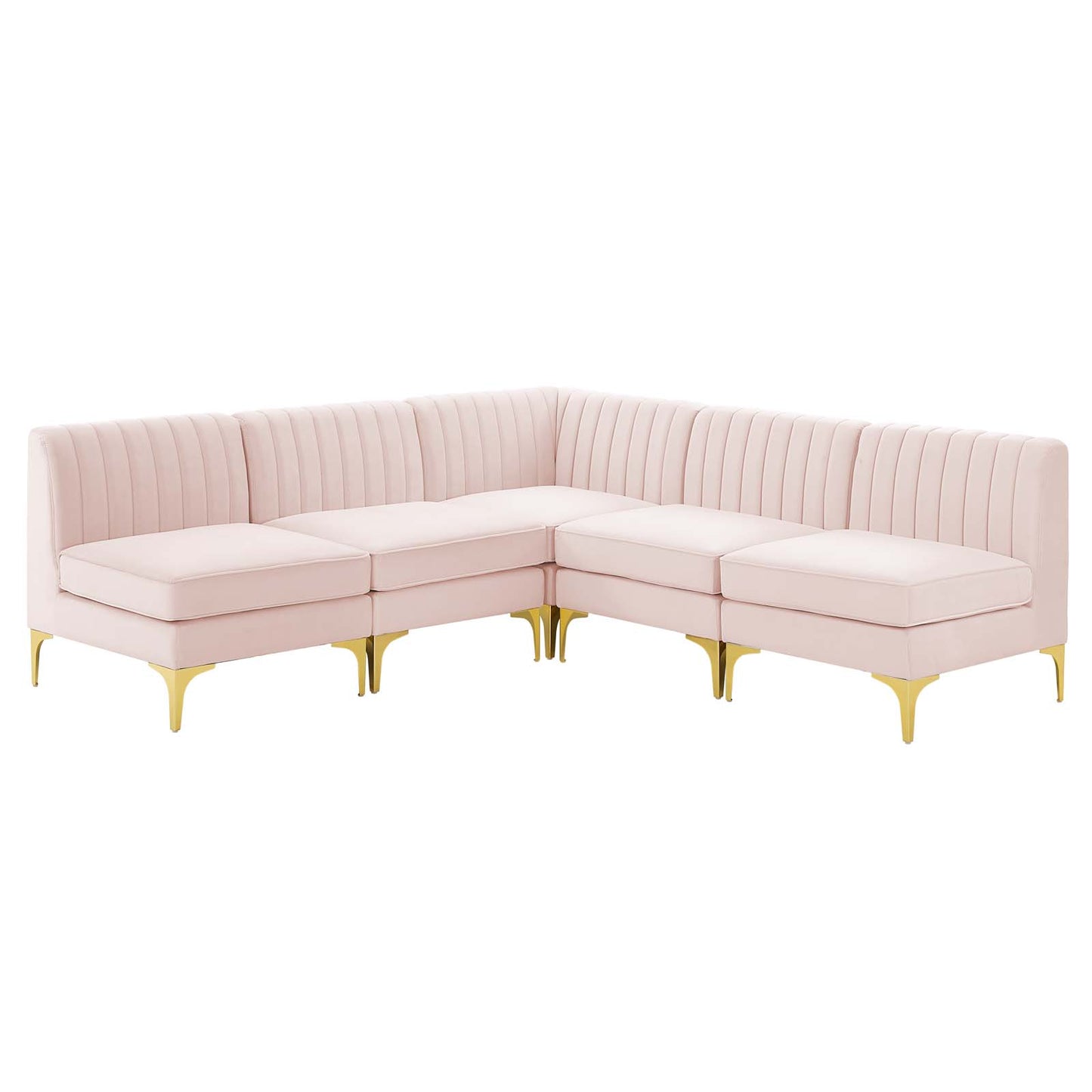 Triumph Channel Tufted Performance Velvet 5-Piece Sectional Sofa, Velvet, Pink, 19814