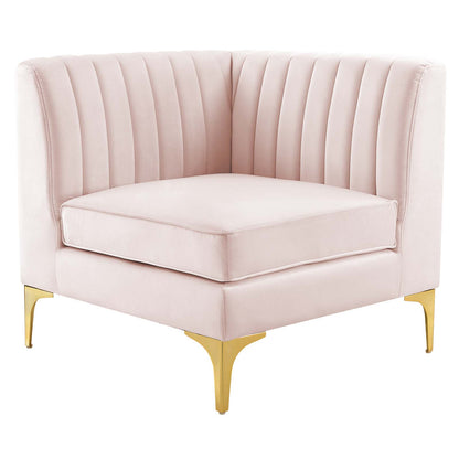 Triumph Channel Tufted Performance Velvet 5-Piece Sectional Sofa, Velvet, Pink, 19814