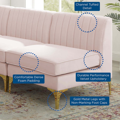 Triumph Channel Tufted Performance Velvet 5-Piece Sectional Sofa, Velvet, Pink, 19814