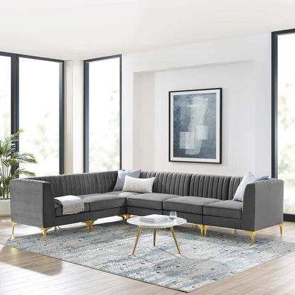 Triumph Channel Tufted Performance Velvet 6-Piece Sectional Sofa, Velvet, Grey Gray, 19815
