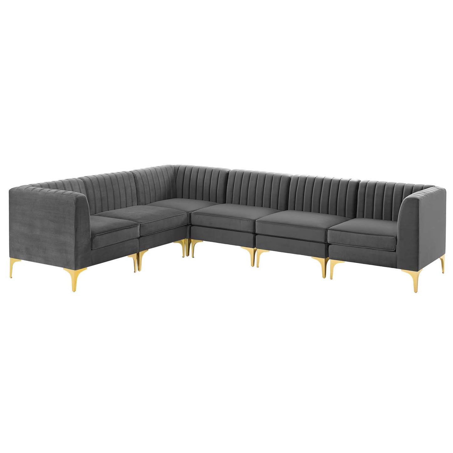 Triumph Channel Tufted Performance Velvet 6-Piece Sectional Sofa, Velvet, Grey Gray, 19815