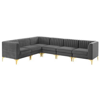 Triumph Channel Tufted Performance Velvet 6-Piece Sectional Sofa, Velvet, Grey Gray, 19815