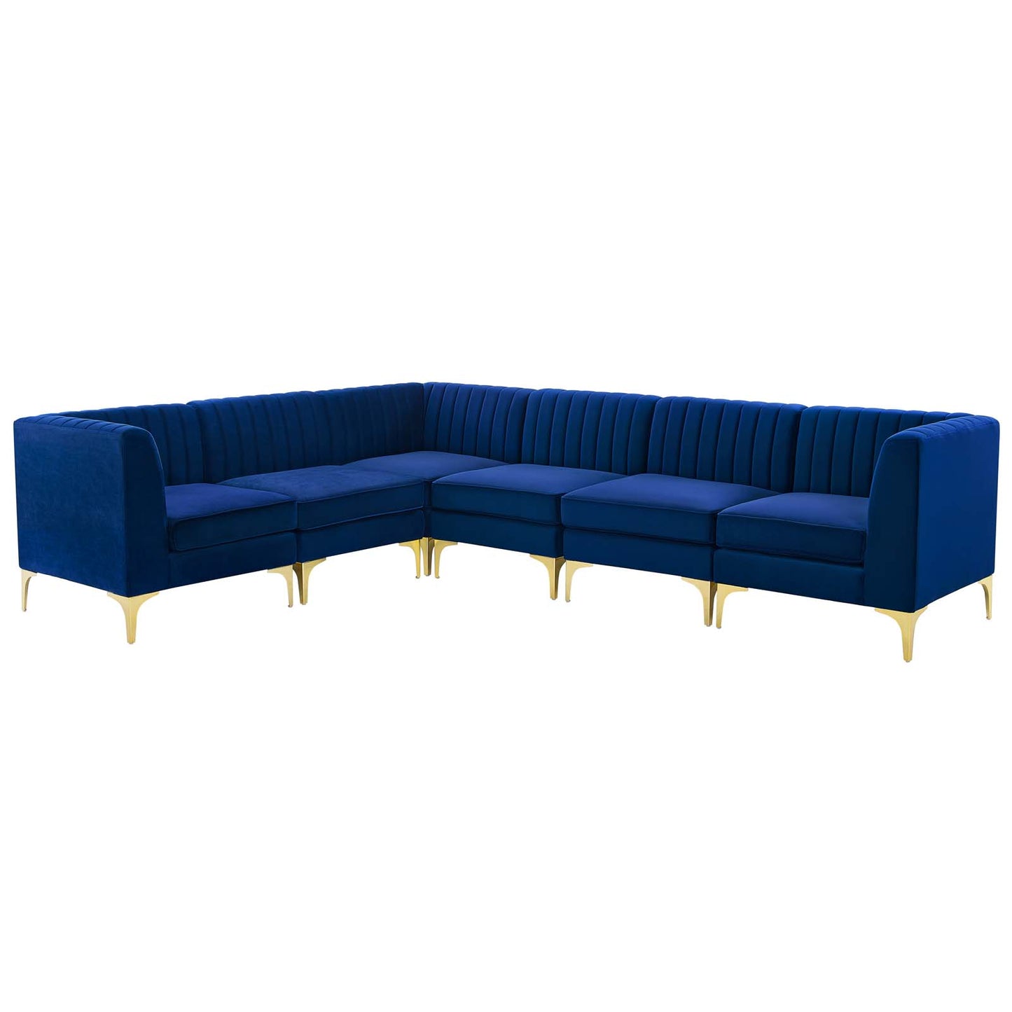 Triumph Channel Tufted Performance Velvet 6-Piece Sectional Sofa, Velvet, Blue Navy, 19816