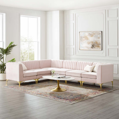 Triumph Channel Tufted Performance Velvet 6-Piece Sectional Sofa, Velvet, Pink, 19817