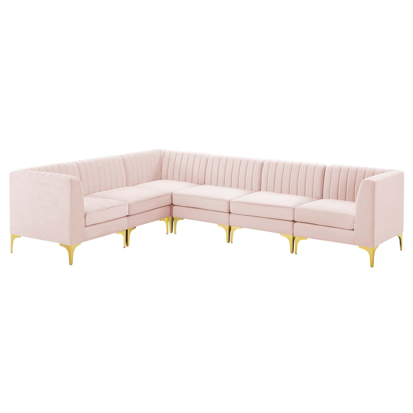 Triumph Channel Tufted Performance Velvet 6-Piece Sectional Sofa, Velvet, Pink, 19817