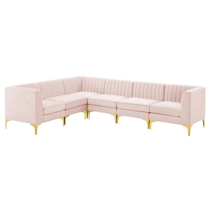 Triumph Channel Tufted Performance Velvet 6-Piece Sectional Sofa, Velvet, Pink, 19817