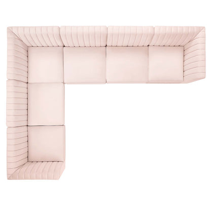 Triumph Channel Tufted Performance Velvet 6-Piece Sectional Sofa, Velvet, Pink, 19817