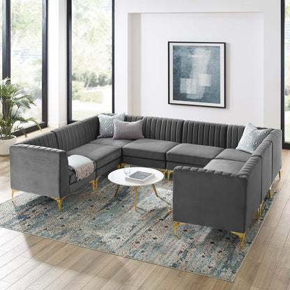 Triumph Channel Tufted Performance Velvet 8-Piece Sectional Sofa, Velvet, Grey Gray, 19818