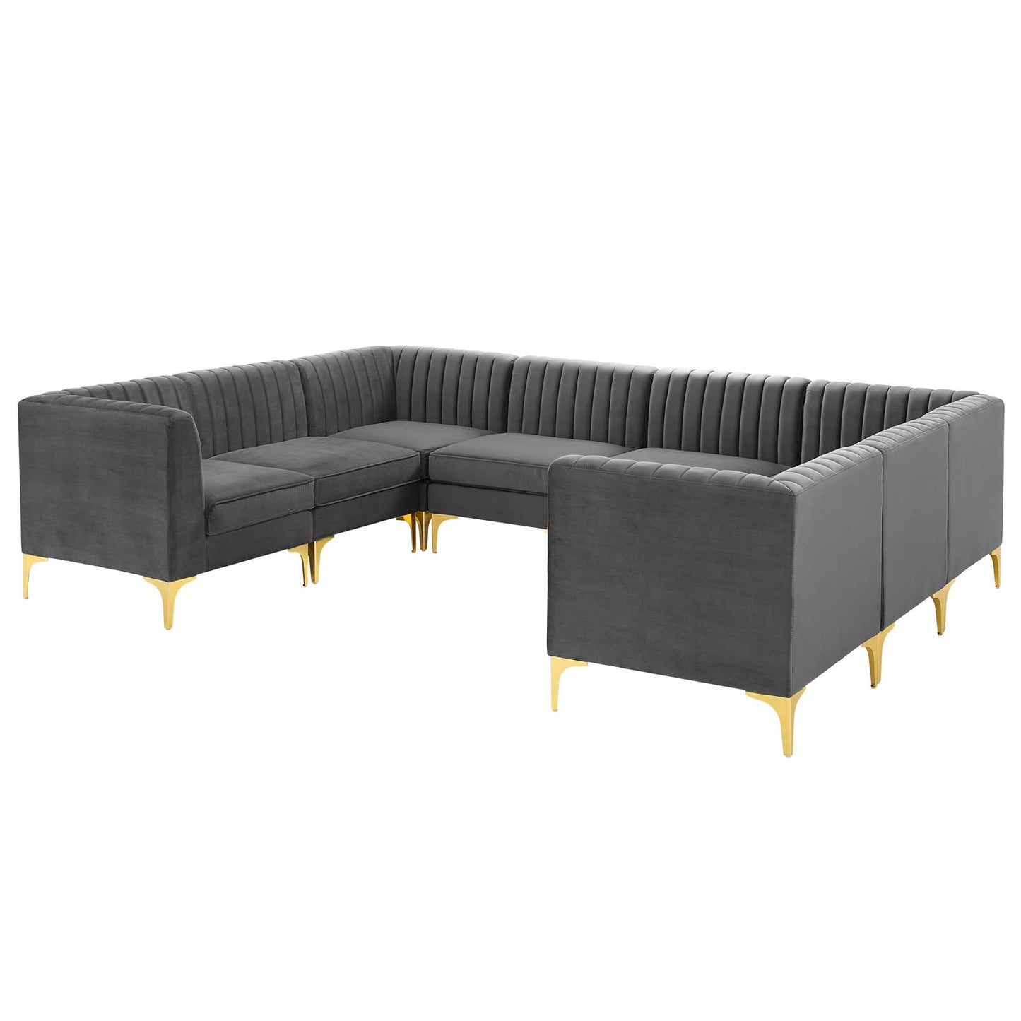 Triumph Channel Tufted Performance Velvet 8-Piece Sectional Sofa, Velvet, Grey Gray, 19818