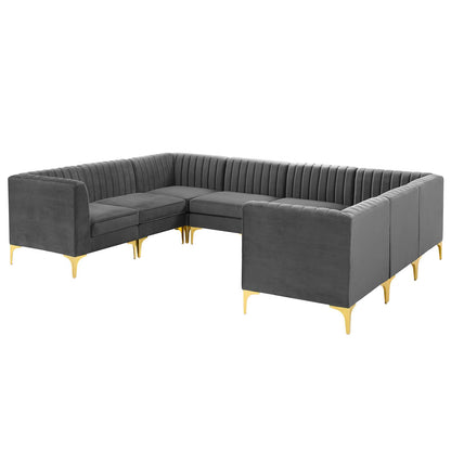 Triumph Channel Tufted Performance Velvet 8-Piece Sectional Sofa, Velvet, Grey Gray, 19818