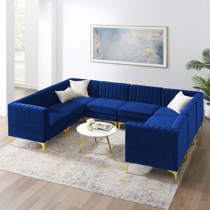 Triumph Channel Tufted Performance Velvet 8-Piece Sectional Sofa, Velvet, Blue Navy, 19819