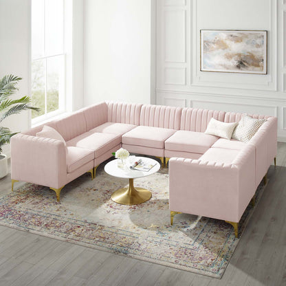 Triumph Channel Tufted Performance Velvet 8-Piece Sectional Sofa, Velvet, Pink, 19820
