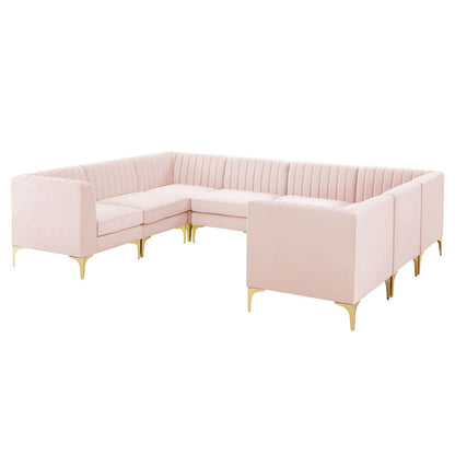 Triumph Channel Tufted Performance Velvet 8-Piece Sectional Sofa, Velvet, Pink, 19820
