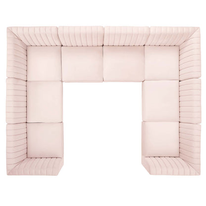 Triumph Channel Tufted Performance Velvet 8-Piece Sectional Sofa, Velvet, Pink, 19820