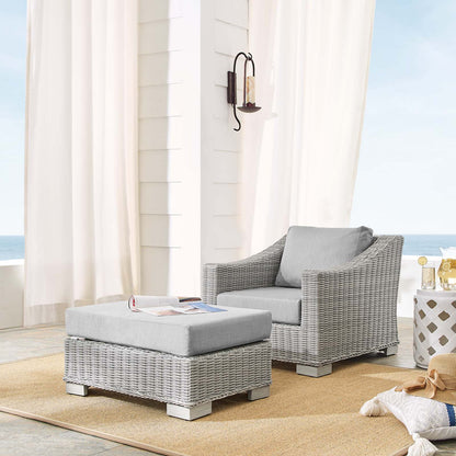 Conway Sunbrella® Outdoor Patio Wicker Rattan 2-Piece Armchair and Ottoman Set, Rattan, Wicker, Grey Gray, 19821