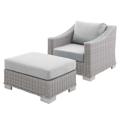 Conway Sunbrella® Outdoor Patio Wicker Rattan 2-Piece Armchair and Ottoman Set, Rattan, Wicker, Grey Gray, 19821