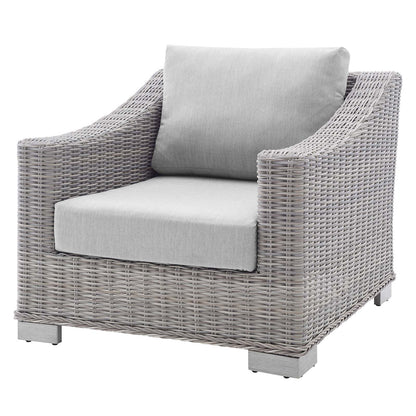 Conway Sunbrella® Outdoor Patio Wicker Rattan 2-Piece Armchair and Ottoman Set, Rattan, Wicker, Grey Gray, 19821