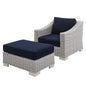 Conway Sunbrella® Outdoor Patio Wicker Rattan 2-Piece Armchair and Ottoman Set, Rattan, Wicker, Light Grey Gray Blue Navy, 19822