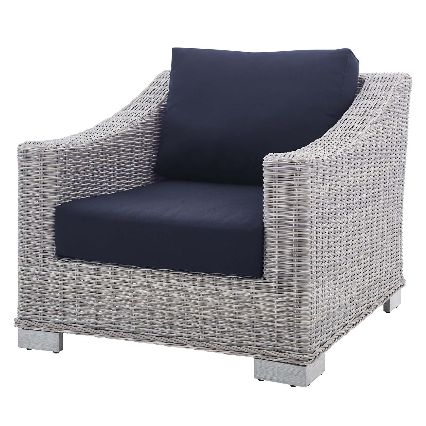 Conway Sunbrella® Outdoor Patio Wicker Rattan 2-Piece Armchair and Ottoman Set, Rattan, Wicker, Light Grey Gray Blue Navy, 19822