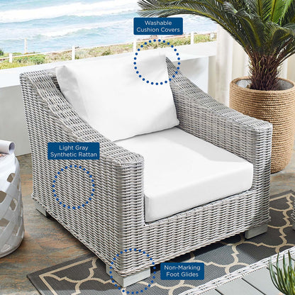 Conway Sunbrella® Outdoor Patio Wicker Rattan 2-Piece Armchair and Ottoman Set, Rattan, Wicker, Light Grey Gray White, 19823