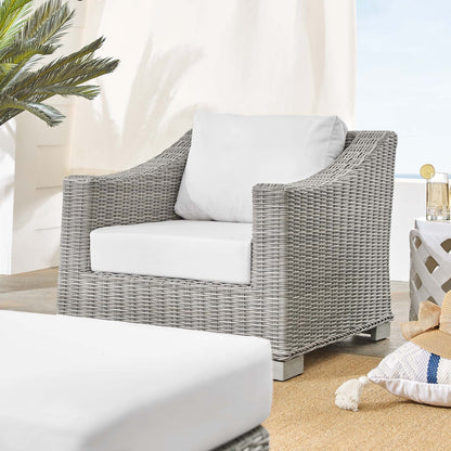 Conway Sunbrella® Outdoor Patio Wicker Rattan 2-Piece Armchair and Ottoman Set, Rattan, Wicker, Light Grey Gray White, 19823