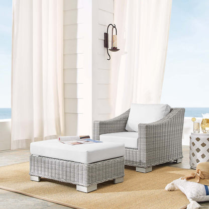 Conway Sunbrella® Outdoor Patio Wicker Rattan 2-Piece Armchair and Ottoman Set, Rattan, Wicker, Light Grey Gray White, 19823