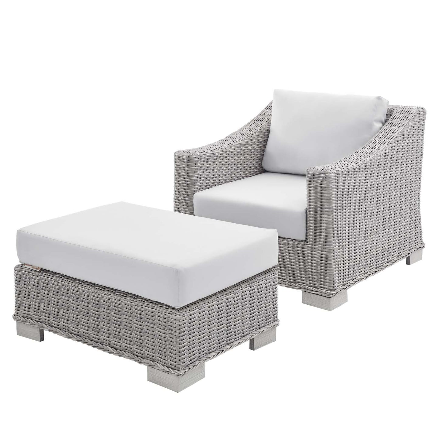 Conway Sunbrella® Outdoor Patio Wicker Rattan 2-Piece Armchair and Ottoman Set, Rattan, Wicker, Light Grey Gray White, 19823