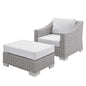 Conway Sunbrella® Outdoor Patio Wicker Rattan 2-Piece Armchair and Ottoman Set, Rattan, Wicker, Light Grey Gray White, 19823