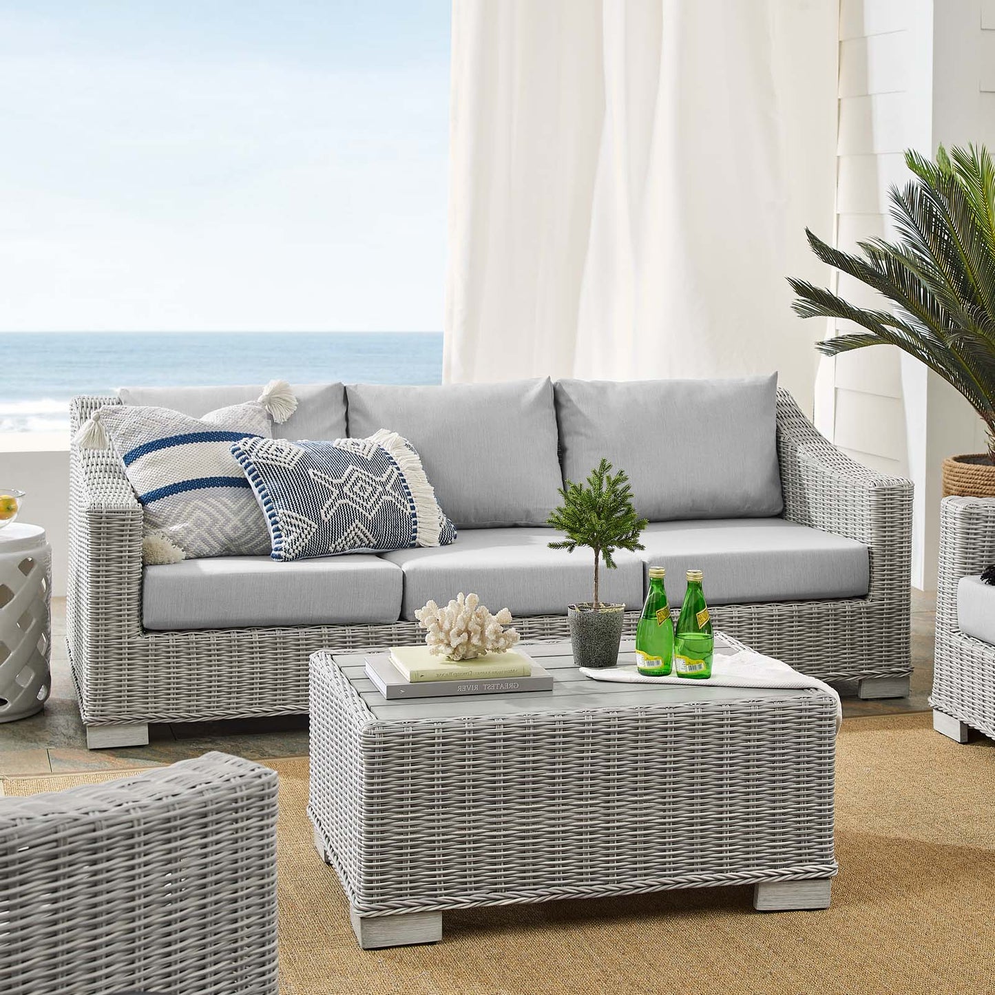 Conway Sunbrella® Outdoor Patio Wicker Rattan 4-Piece Furniture Set, Rattan, Wicker, Grey Gray, 19824