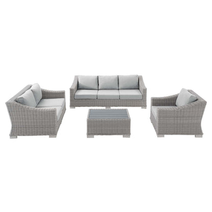 Conway Sunbrella® Outdoor Patio Wicker Rattan 4-Piece Furniture Set, Rattan, Wicker, Grey Gray, 19824