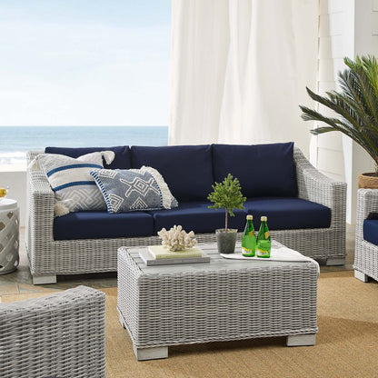 Conway Sunbrella® Outdoor Patio Wicker Rattan 4-Piece Furniture Set, Rattan, Wicker, Light Grey Gray Blue Navy, 19825
