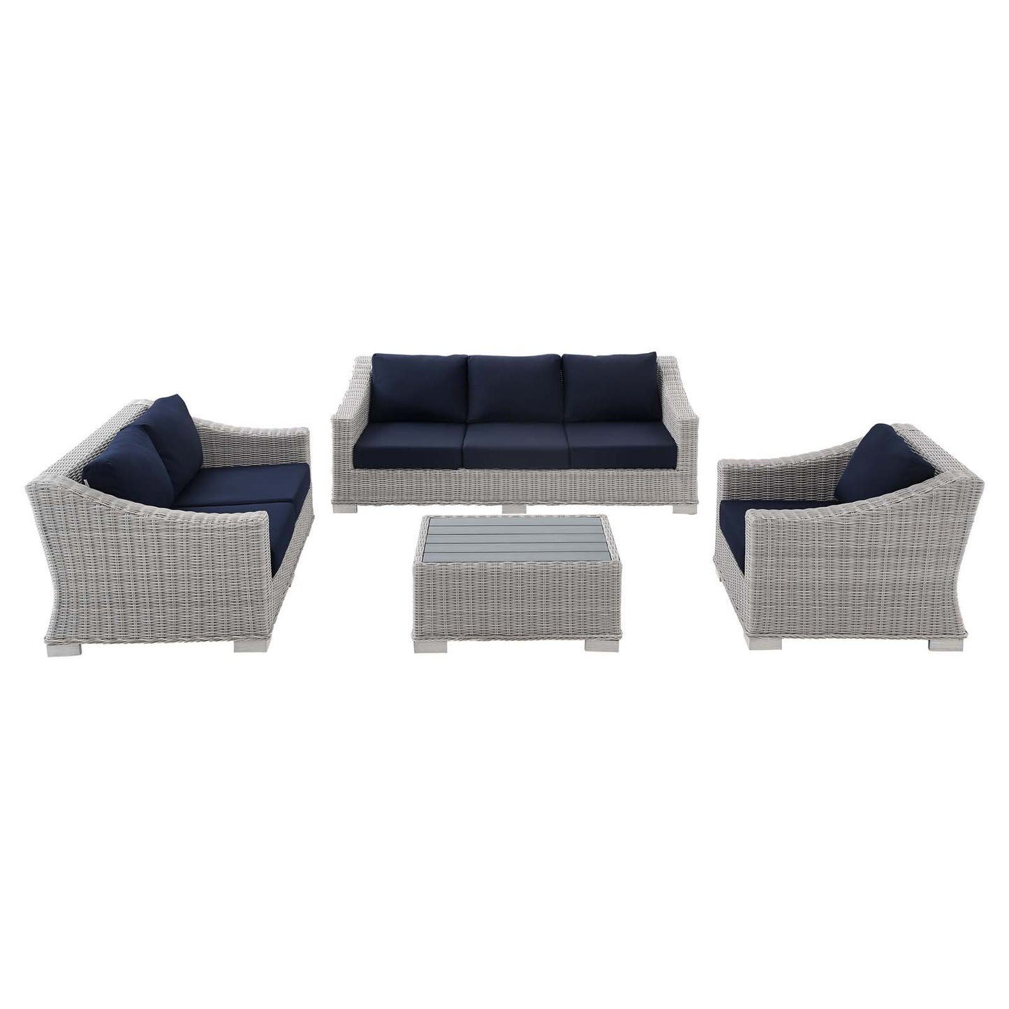 Conway Sunbrella® Outdoor Patio Wicker Rattan 4-Piece Furniture Set, Rattan, Wicker, Light Grey Gray Blue Navy, 19825