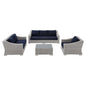 Conway Sunbrella® Outdoor Patio Wicker Rattan 4-Piece Furniture Set, Rattan, Wicker, Light Grey Gray Blue Navy, 19825