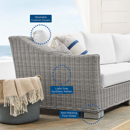 Conway Sunbrella® Outdoor Patio Wicker Rattan 4-Piece Furniture Set, Rattan, Wicker, Light Grey Gray White, 19826