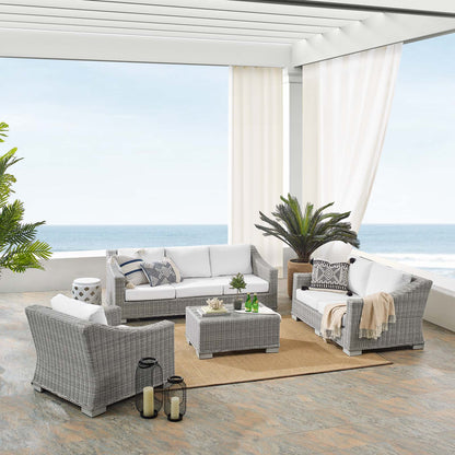 Conway Sunbrella® Outdoor Patio Wicker Rattan 4-Piece Furniture Set, Rattan, Wicker, Light Grey Gray White, 19826