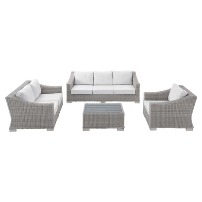 Conway Sunbrella® Outdoor Patio Wicker Rattan 4-Piece Furniture Set, Rattan, Wicker, Light Grey Gray White, 19826