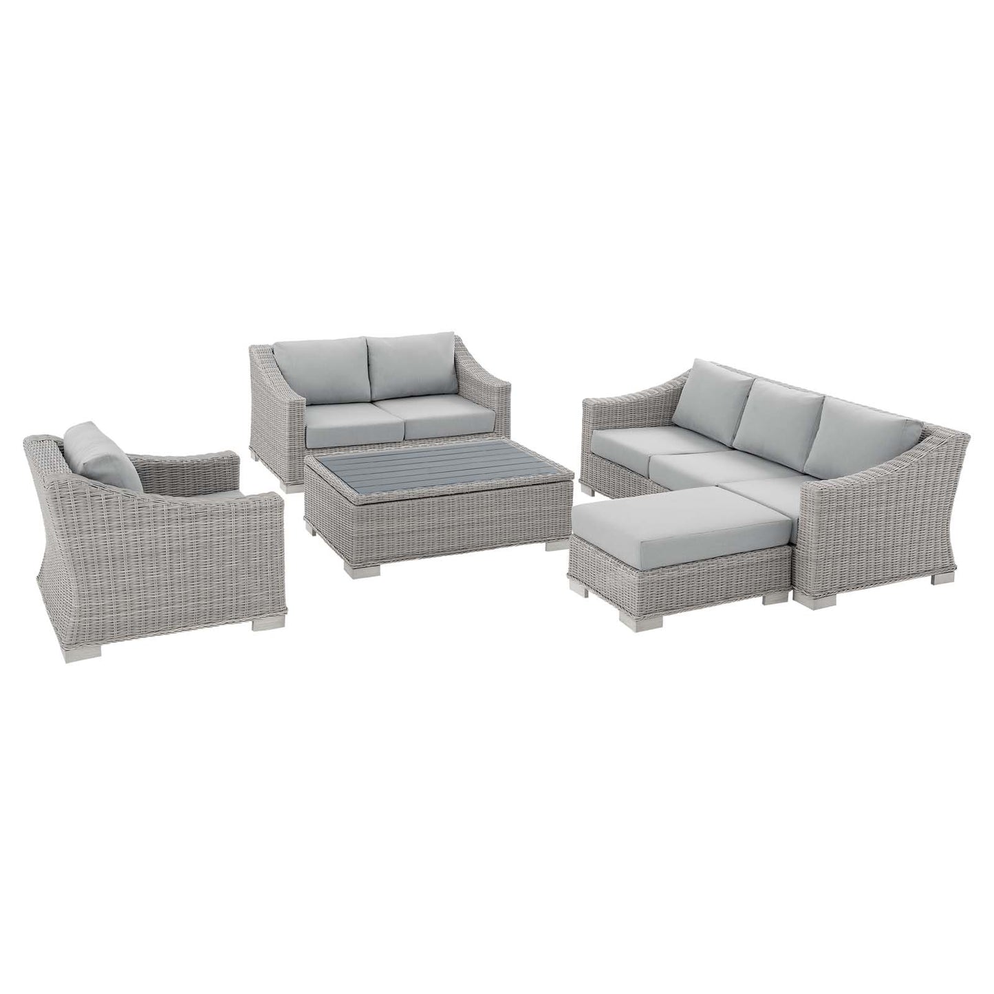 Conway Sunbrella® Outdoor Patio Wicker Rattan 5-Piece Furniture Set, Rattan, Wicker, Grey Gray, 19827