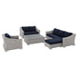 Conway Sunbrella® Outdoor Patio Wicker Rattan 5-Piece Furniture Set, Rattan, Wicker, Light Grey Gray Blue Navy, 19828