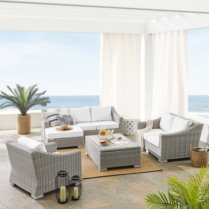 Conway Sunbrella® Outdoor Patio Wicker Rattan 5-Piece Furniture Set, Rattan, Wicker, Light Grey Gray White, 19829