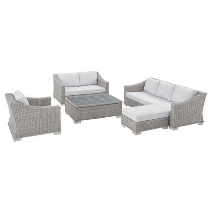 Conway Sunbrella® Outdoor Patio Wicker Rattan 5-Piece Furniture Set, Rattan, Wicker, Light Grey Gray White, 19829