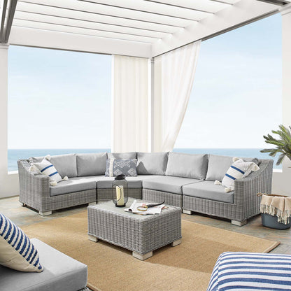 Conway Sunbrella® Outdoor Patio Wicker Rattan 5-Piece Sectional Sofa Set, Rattan, Wicker, Grey Gray, 19830