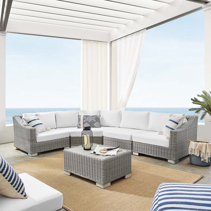 Conway Sunbrella® Outdoor Patio Wicker Rattan 5-Piece Sectional Sofa Set, Rattan, Wicker, Light Grey Gray White, 19832
