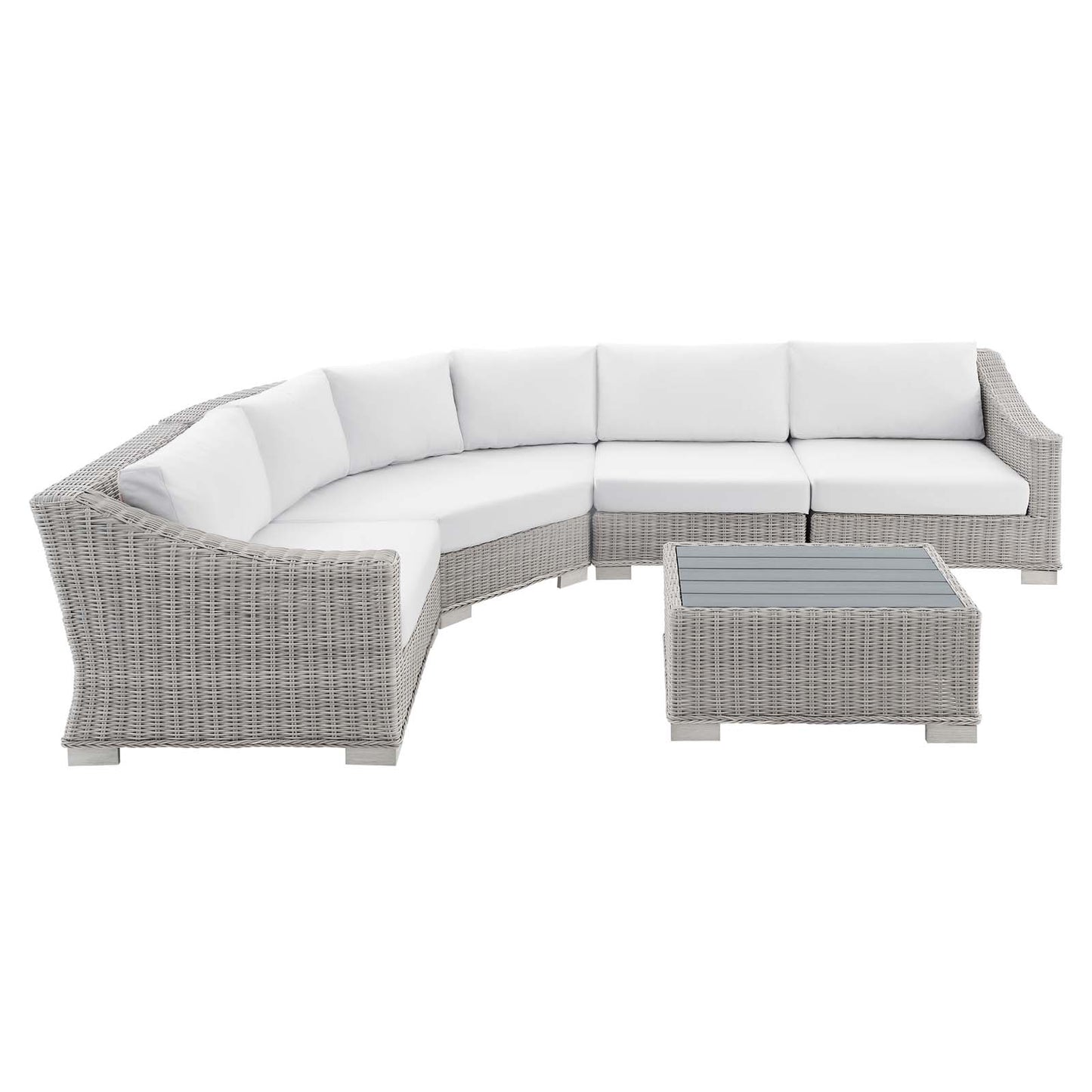 Conway Sunbrella® Outdoor Patio Wicker Rattan 5-Piece Sectional Sofa Set, Rattan, Wicker, Light Grey Gray White, 19832