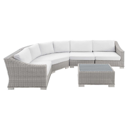 Conway Sunbrella® Outdoor Patio Wicker Rattan 5-Piece Sectional Sofa Set, Rattan, Wicker, Light Grey Gray White, 19832