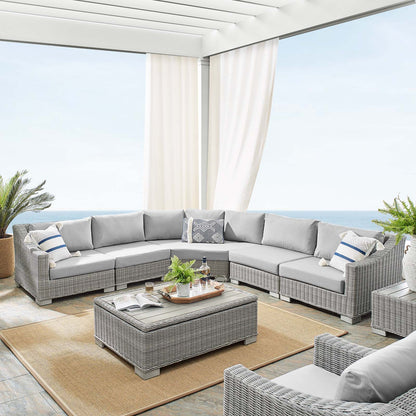 Conway Sunbrella® Outdoor Patio Wicker Rattan 6-Piece Sectional Sofa Set, Rattan, Wicker, Grey Gray, 19833